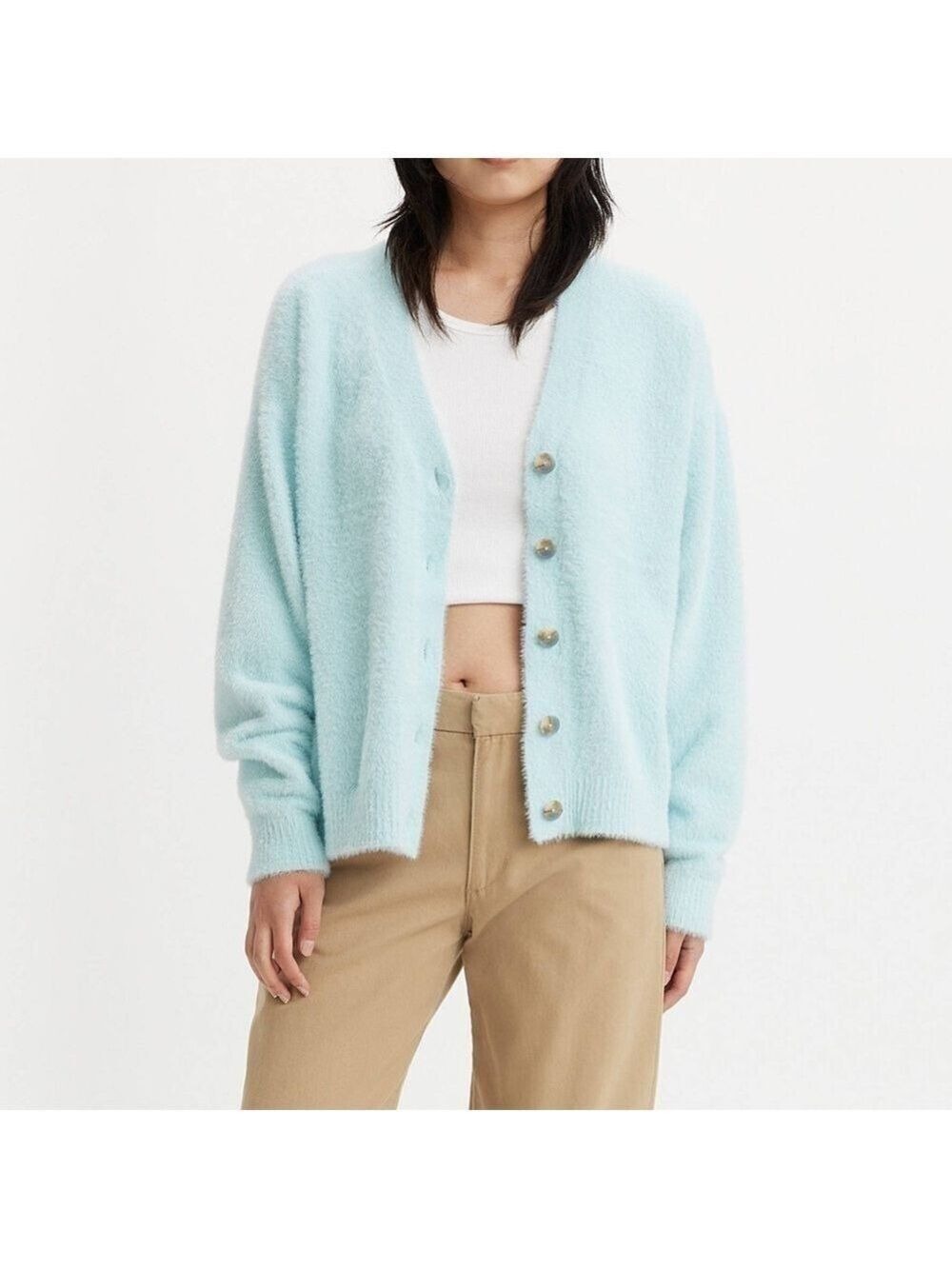 LEVI’S Peemium Gallery Cardigan Sweater Relaxed Fit NEVER WORN Omphalodes Blue L